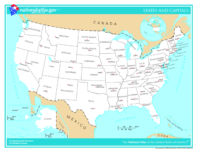 USA Bundesstaaten mit Hauptstädten